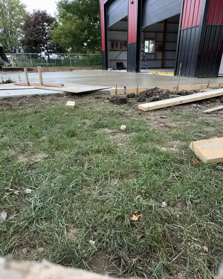 New concrete shop floor with a floor drain